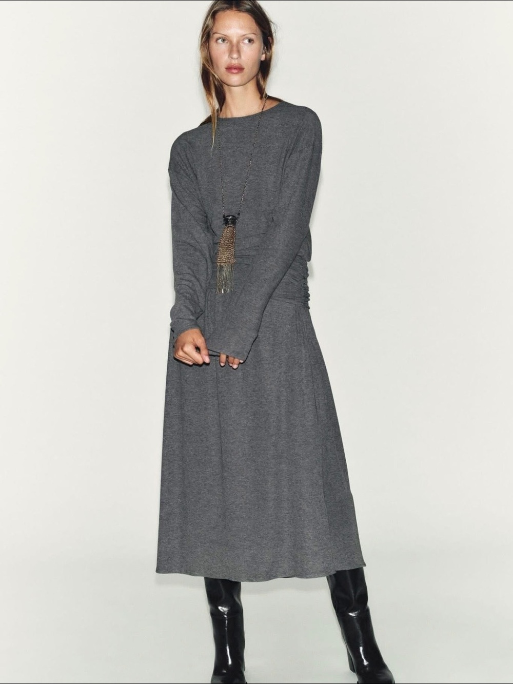 Zara Premium Draped Soft Maxi Dress Grey Medium BNWOT